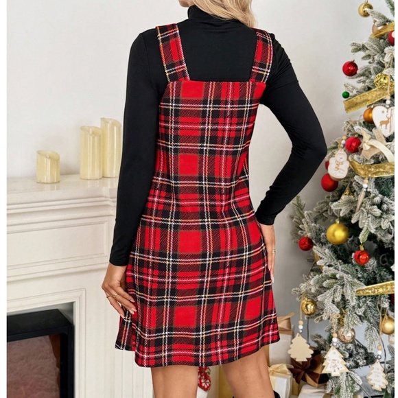 Maternity Plaid Print Sleeveless Tank Holiday Mini Dress - Picture 4 of 5